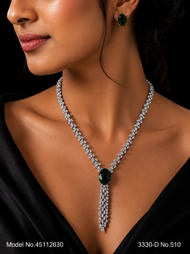 Light weighted CZ Necklace Set - Style 3 - Amaara World