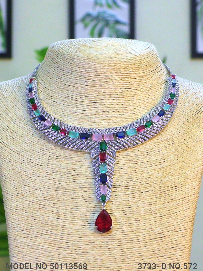 Classic Necklace | AD Jewellery | Handcrafted - View 2