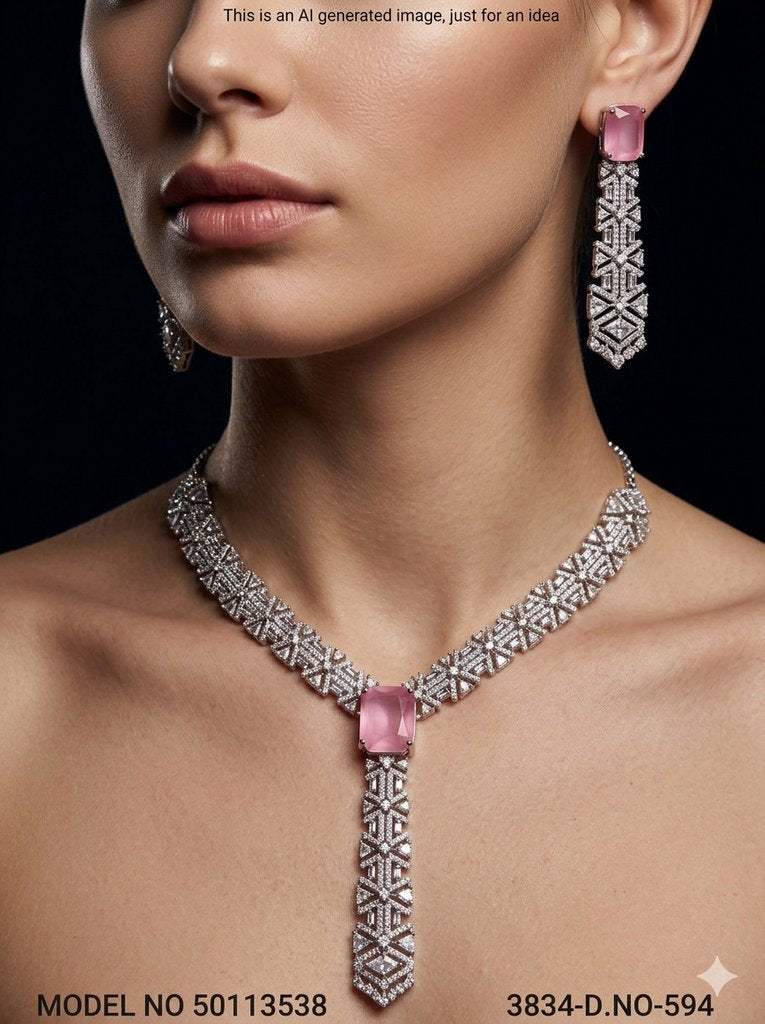 American Diamond Necklace Set | Wonderful Gift Item - Style 4 - Amaara World