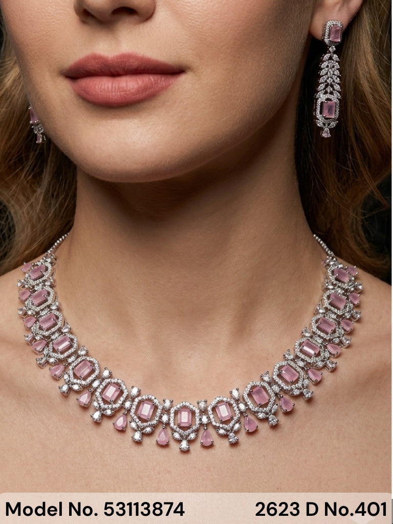 Light weighted CZ Necklace Set - Amaara World USA - SKU 53113874