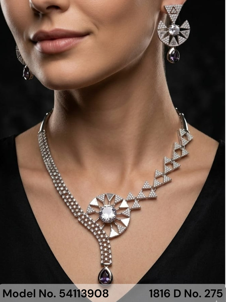 Classic Cz Jewelry Set with Earrings - Style 8 - Amaara World