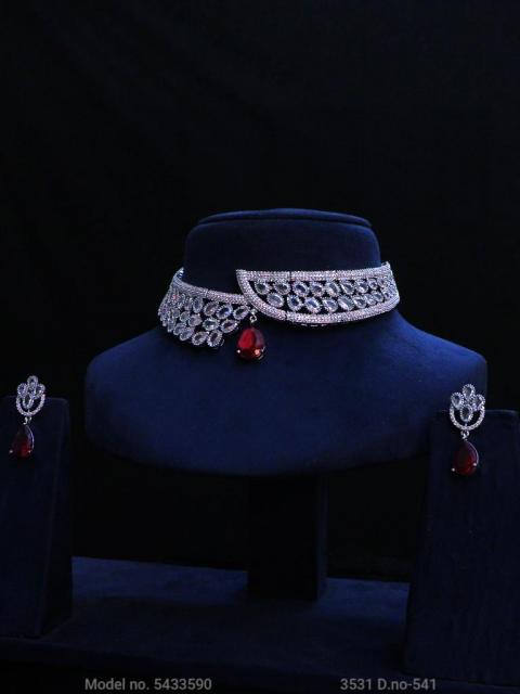 American Diamond Handcrafted Jewelry Set - Choker Necklace - Amaara World USA - SKU 5433590