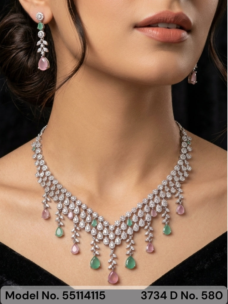 American Diamond Necklace Set | Wonderful Gift Item - Style 3 - Amaara World