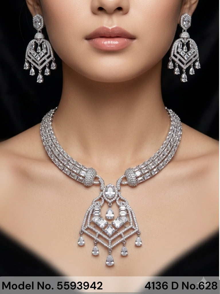Traditional Design | American Diamond Jewelry Set - Style 1 - Amaara World