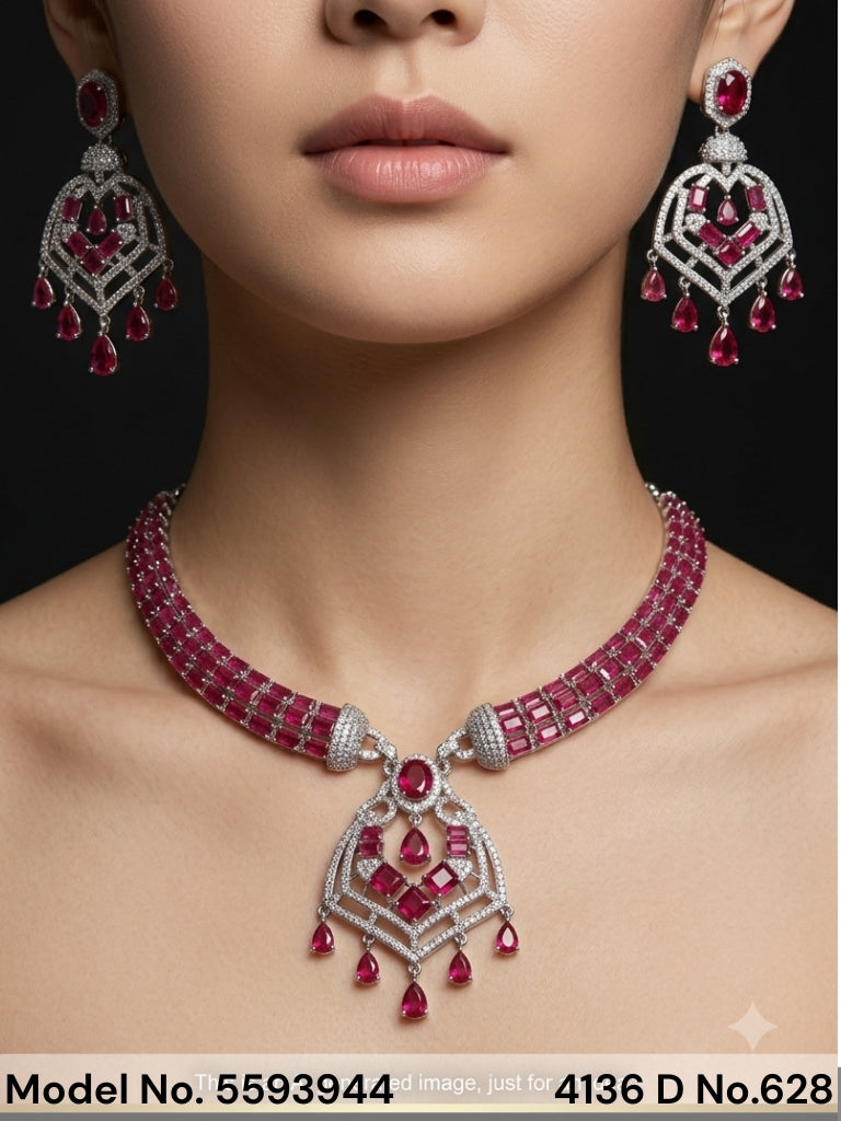 Traditional Design | American Diamond Jewelry Set - Style 3 - Amaara World