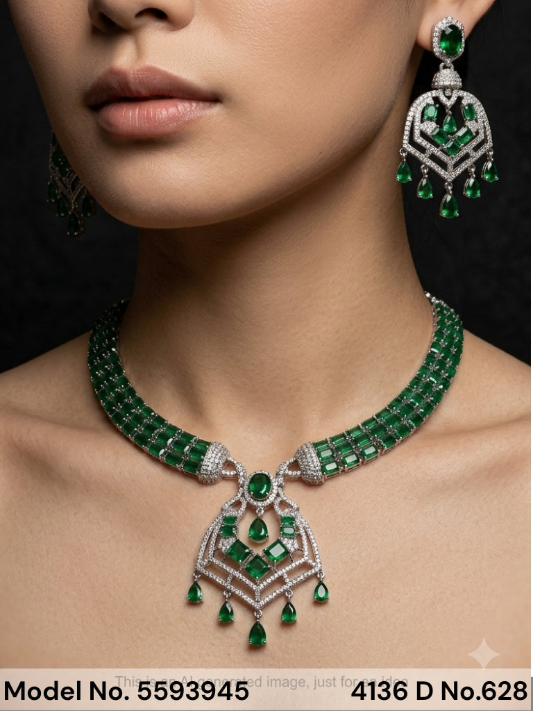 Traditional Design | American Diamond Jewelry Set - Style 4 - Amaara World