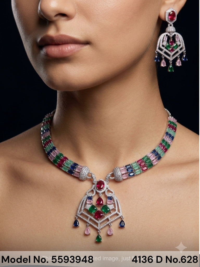 Traditional Design | American Diamond Jewelry Set - Style 7 - Amaara World