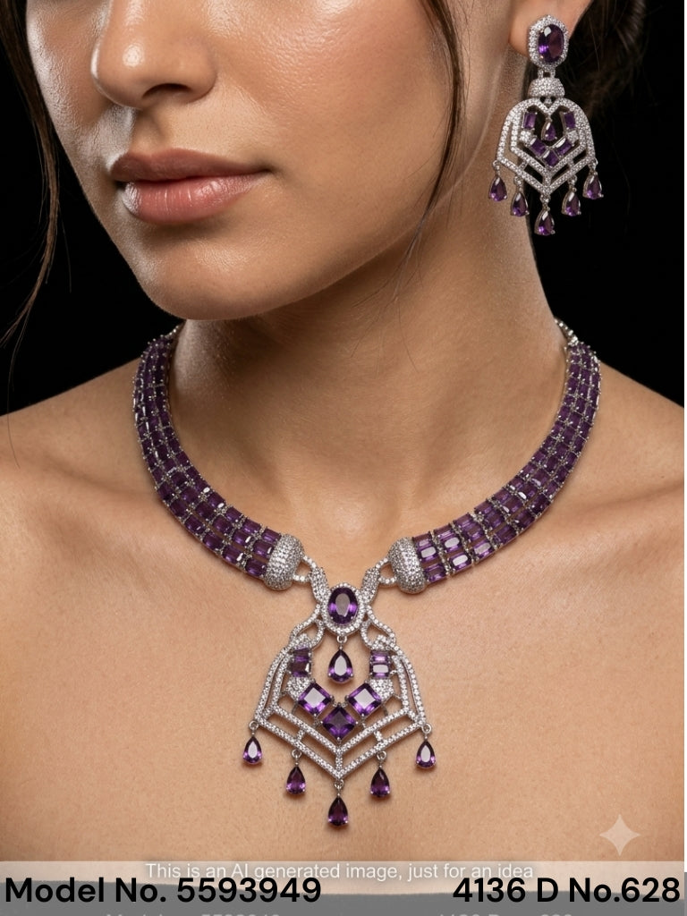 Traditional Design | American Diamond Jewelry Set - Style 8 - Amaara World