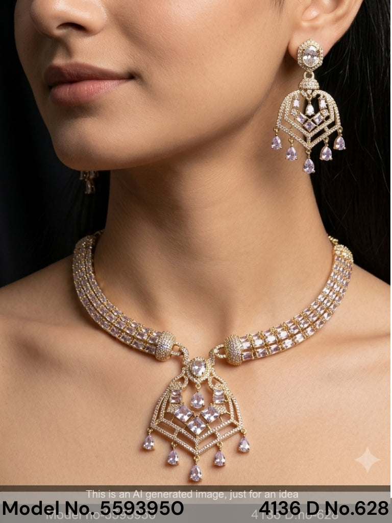 Traditional Design | American Diamond Jewelry Set - Style 9 - Amaara World