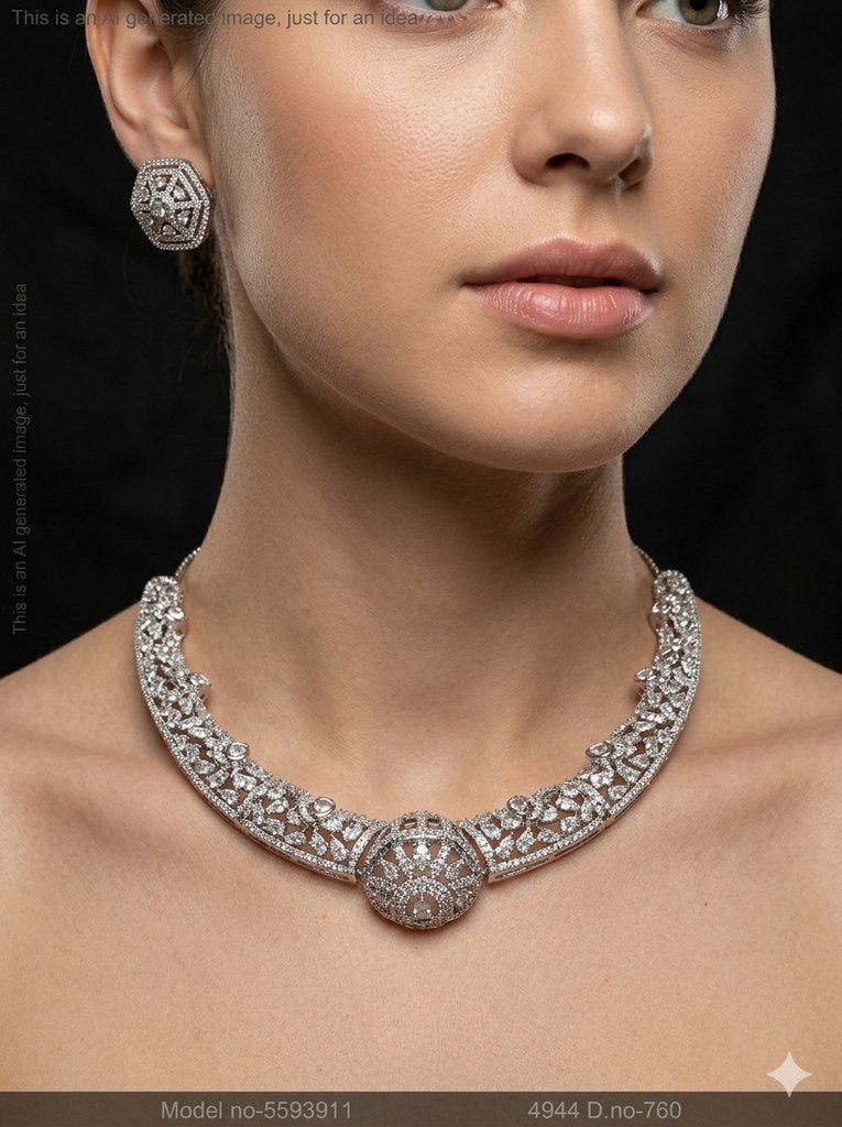 Traditional Design | American Diamond Jewelry Set - Style 1 - Amaara World