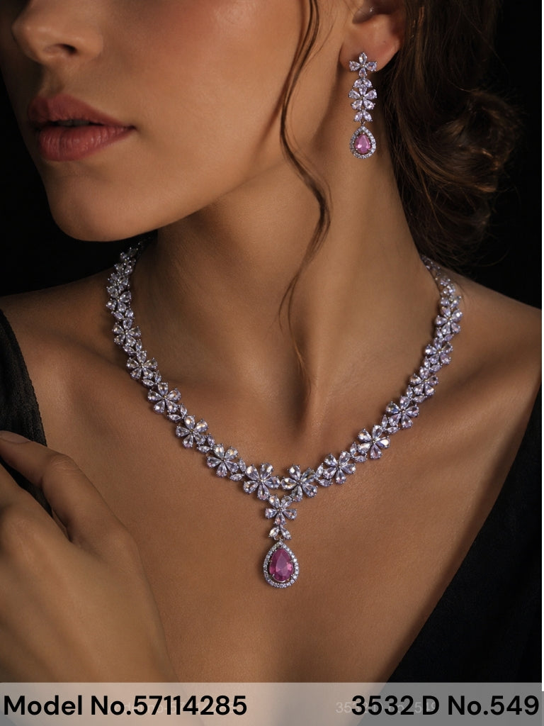 Classic yet Trendy | Cz Fashion Necklace Set - Style 5 - Amaara World