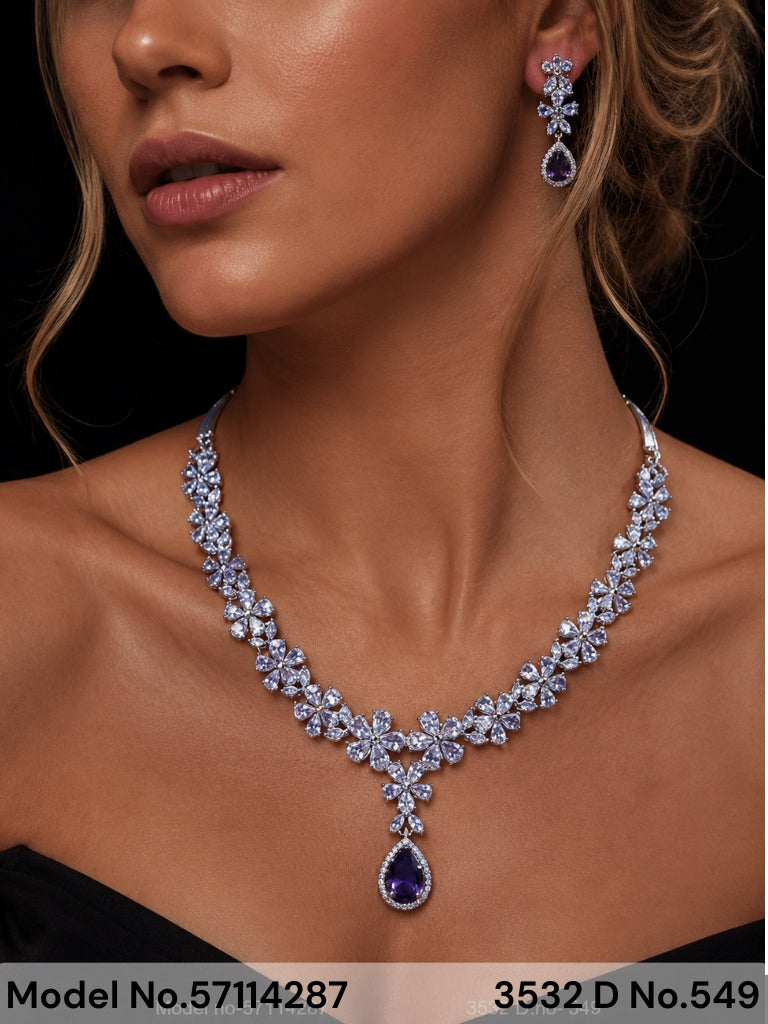Classic yet Trendy | Cz Fashion Necklace Set - Style 7 - Amaara World
