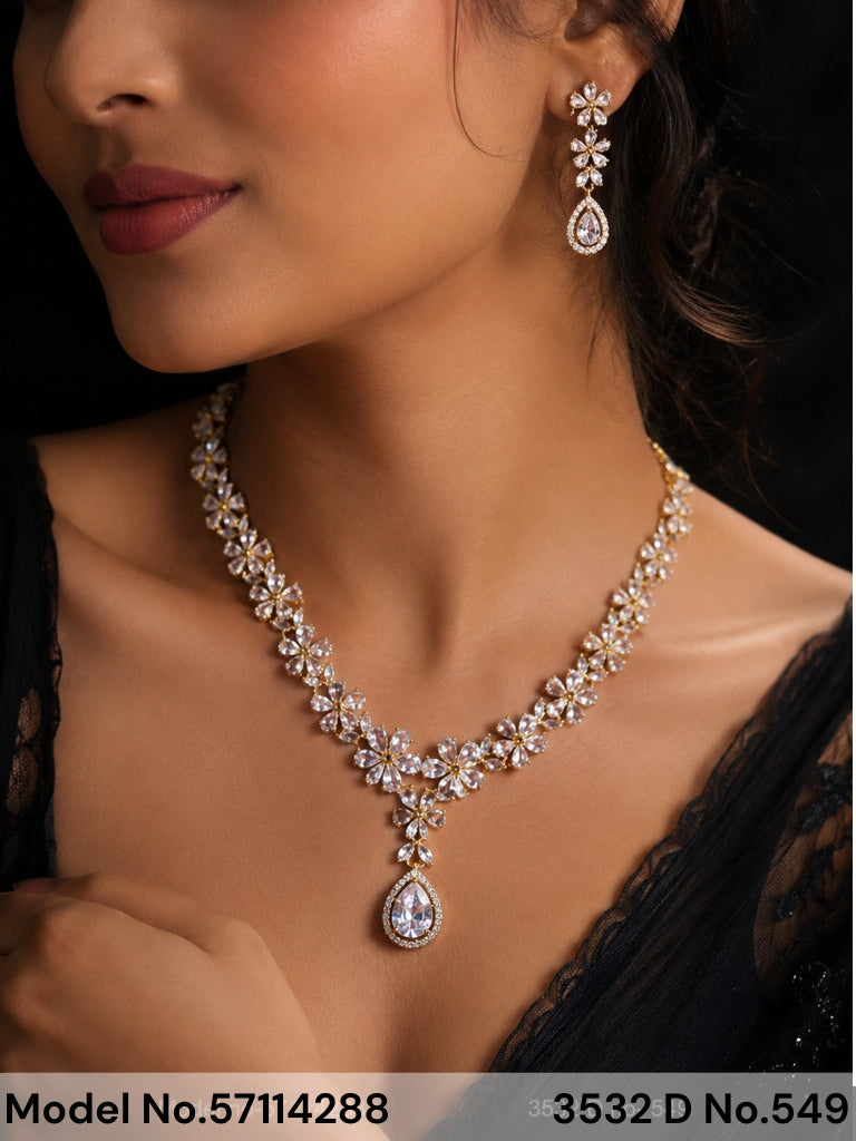 Classic yet Trendy | Cz Fashion Necklace Set - Style 7 - Amaara World