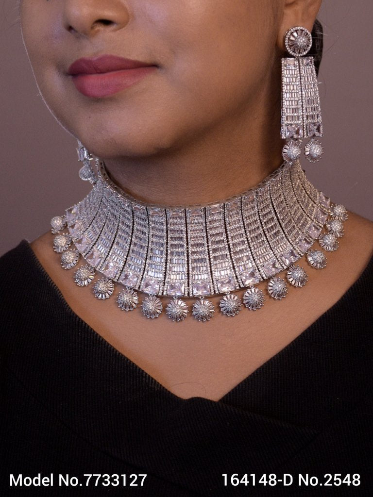 Articfical Diamond AD Necklace Set - 7733127 - View 2