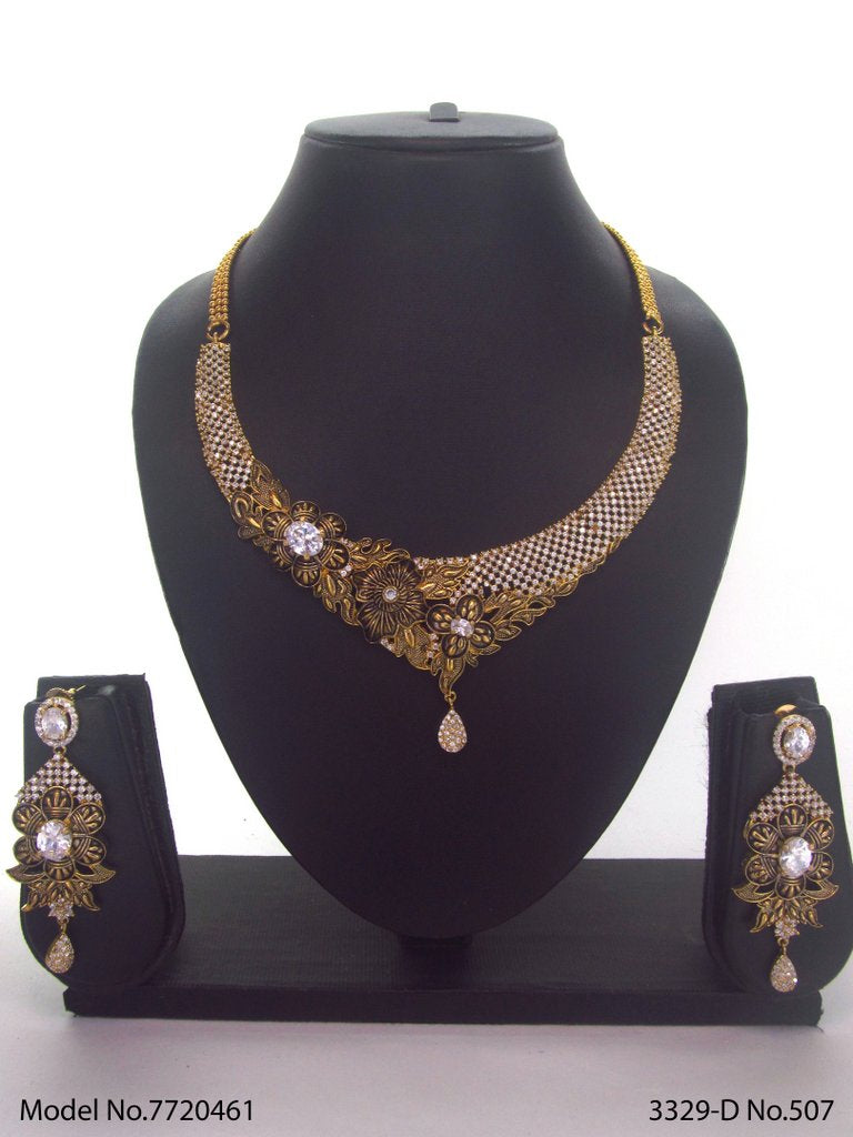 Fashion Necklace Set | Artificial Diamonds / Zircons - Style 2 - Amaara World