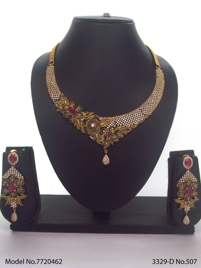 Fashion Necklace Set | Artificial Diamonds / Zircons - Style 3 - Amaara World