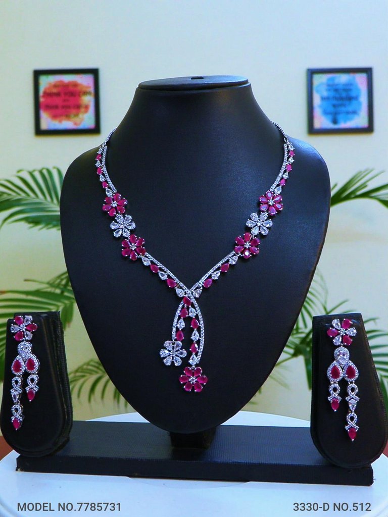 Fashion Necklace Set | Artificial Diamonds / Zircons - Style 1 - Amaara World