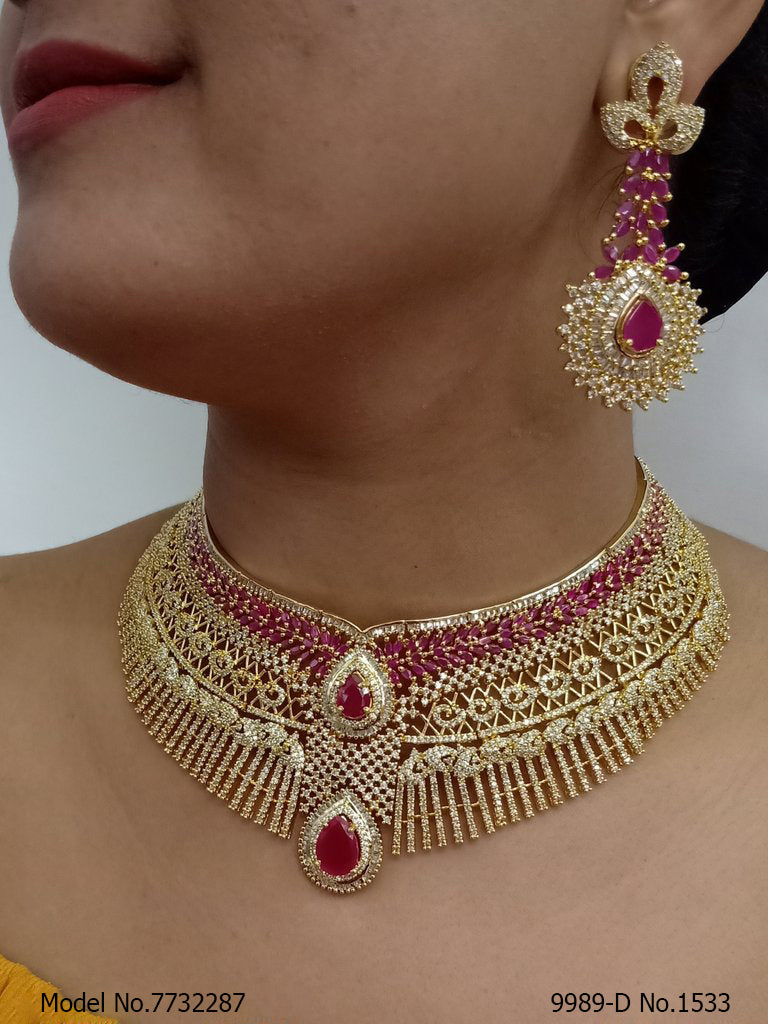 Articfical Diamond AD Necklace Set - Amaara World USA - SKU 7732287